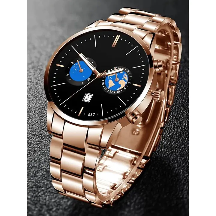 Men Round Pointer Date Quartz Watch