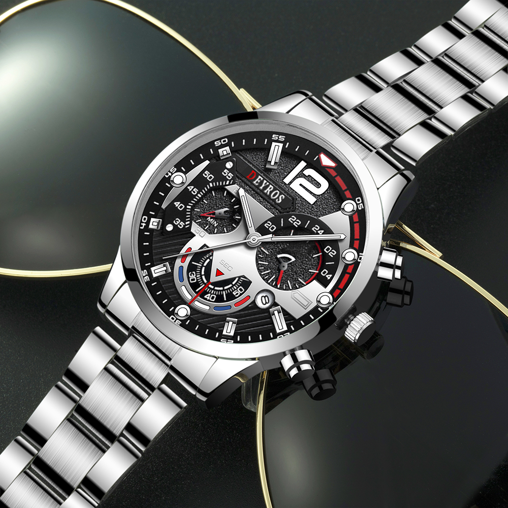Business Luminous Leather Male Bracelet Clock