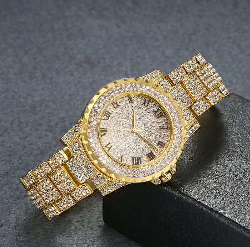 Men Crystal And Diamond Quartz Watch