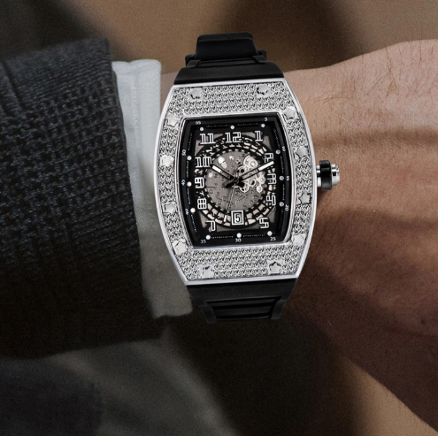 Full Diamond Silver Quartz Sport Watch