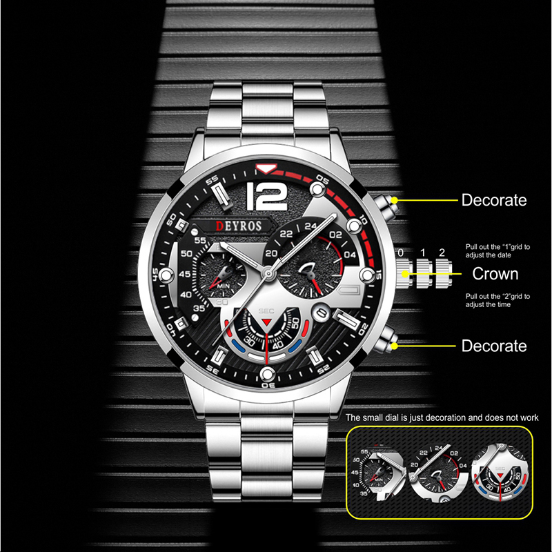 Business Luminous Leather Male Bracelet Clock
